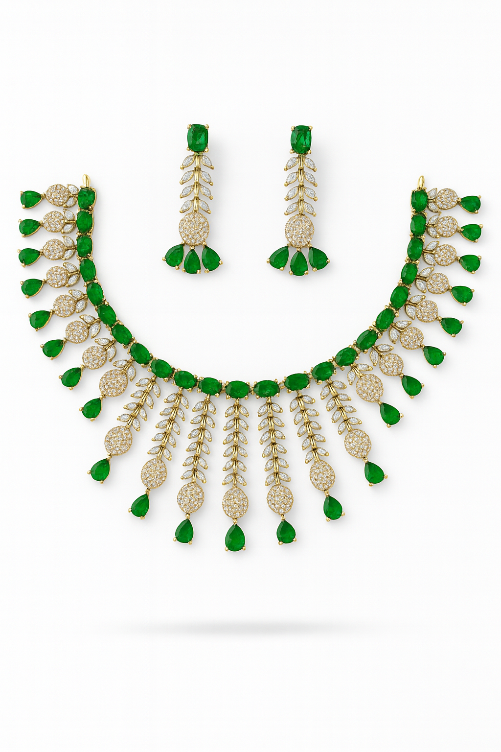 "Stylish Nano Setting AD Necklace Set With AD Earring"