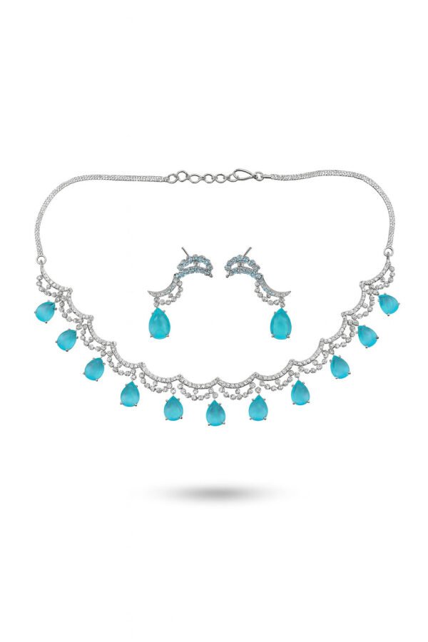 ✨ TAPASVINI Aqua Blue Stone AD Necklace Set with Earrings